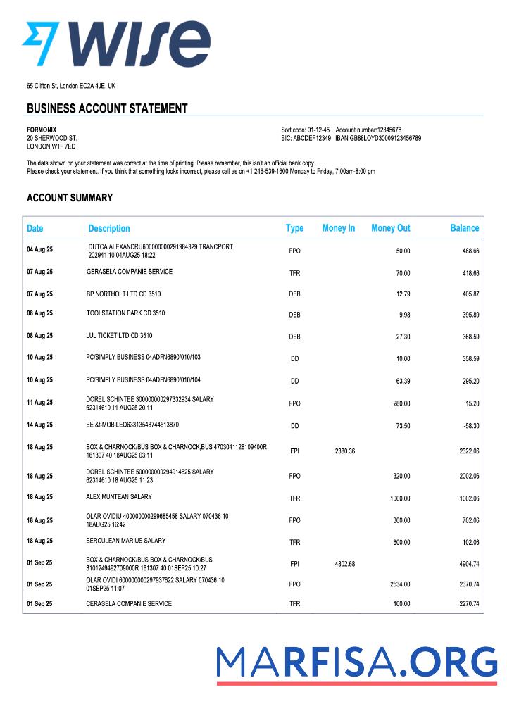 Downloadable United Kingdom Wise enterprise statement Word and PDF template